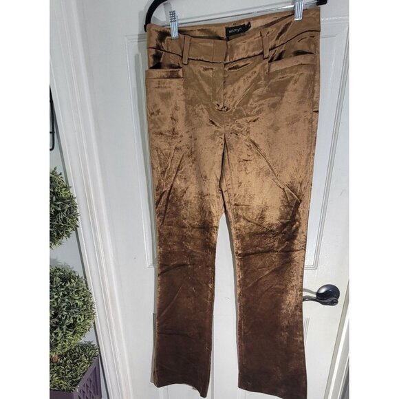 Womyn Women's Brown Flared Leg Velvet Flat Front Cotton Blend With Pockets Sz 6 - Picture 3 of 10
